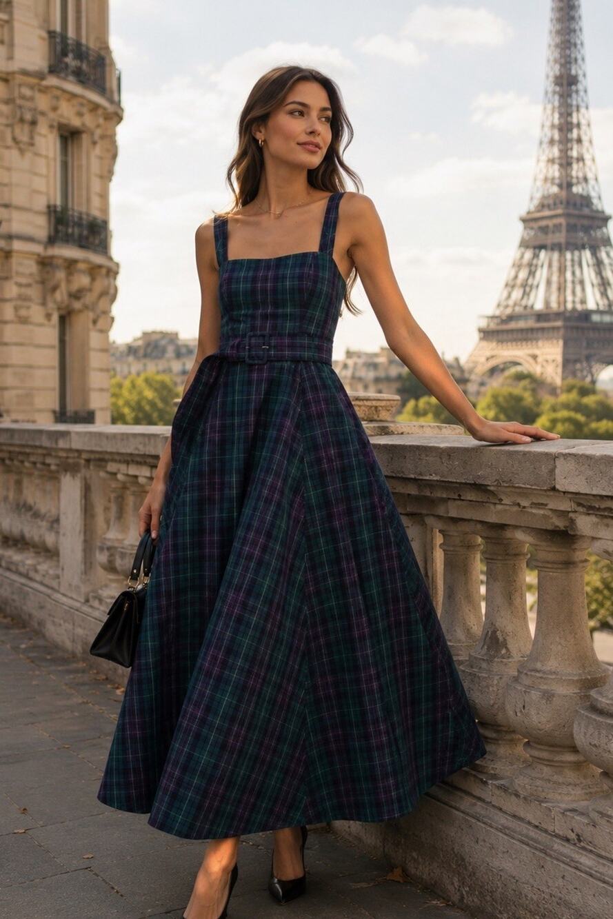 Hunter Bell Maxi Dress Cleo Green Tartan Thandy Retired Quilted Top NWT 6
